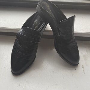 Robert Clergerie Black Croc-Embossed Mules